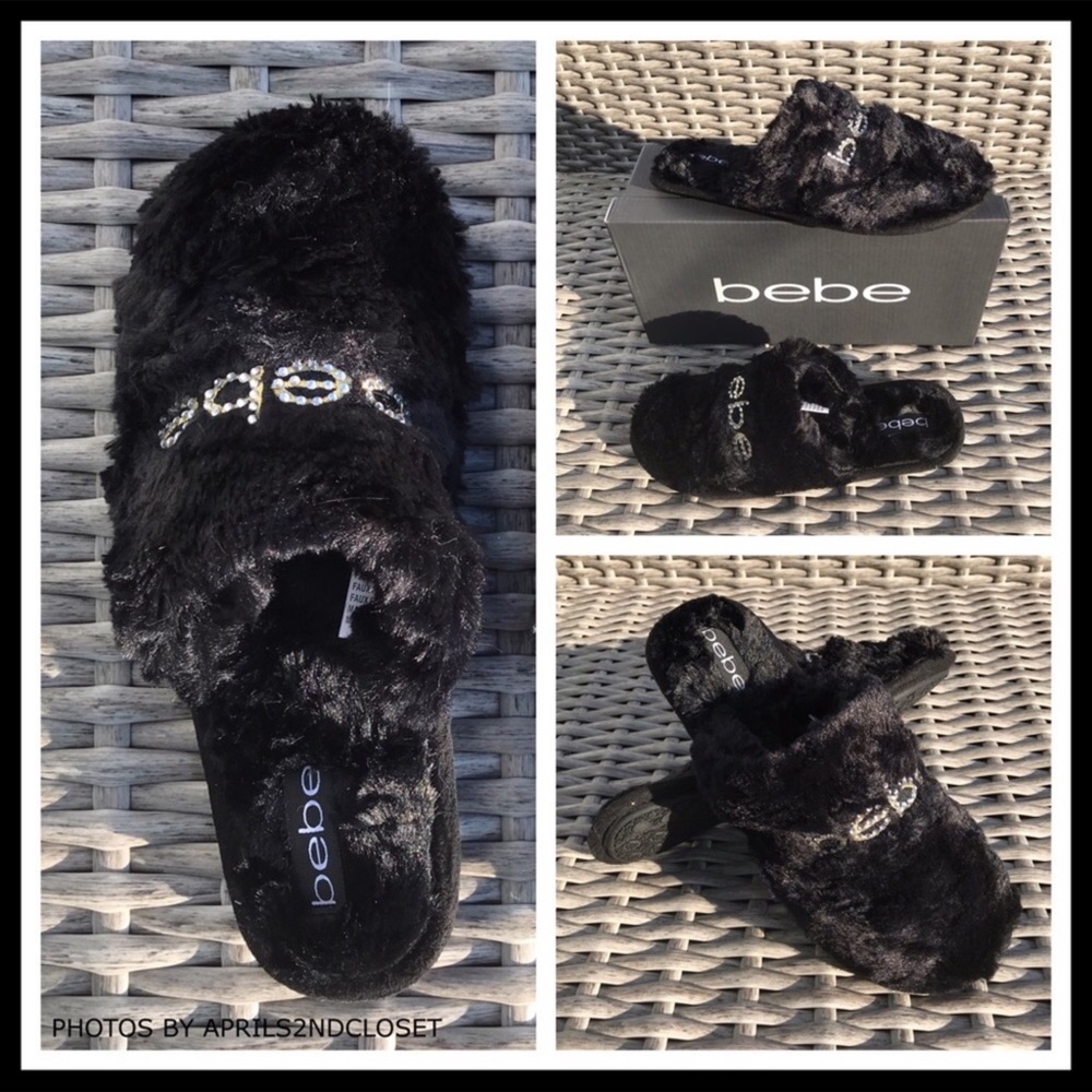 BEBE COZY PLUSH CRYSTAL EMBELLISHED SLIP ONS - Picture 3 of 7